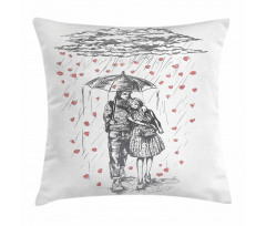 Couple on Rainy Day Pillow Cover