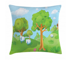 Lambs on Grasses Pillow Cover