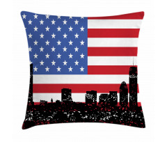 Skyline and US Flag Pillow Cover