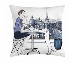Woman Having Breakfast Paris Pillow Cover