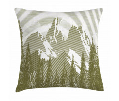 Woodcut Style Mountain Land Pillow Cover