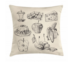Hand-Drawn Sketch Meals Pillow Cover