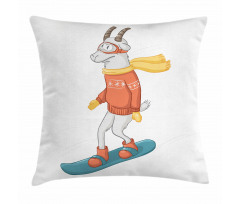 Cartoon Goat Snowboarding Pillow Cover
