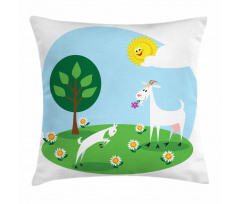Baby Goat Playing Meadow Pillow Cover
