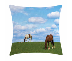Horses Grazing Meadow Pillow Cover