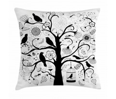 Tree Flowers Birds Pillow Cover