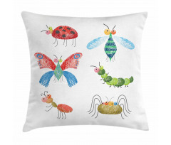 Hand Drawn Bug Pattern Pillow Cover