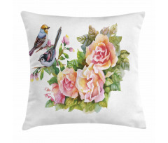 Sparrows on Roses Pillow Cover