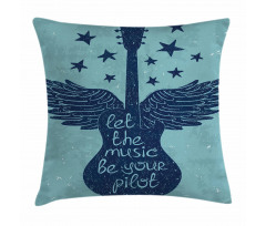 Guitar Wings Stars Words Pillow Cover