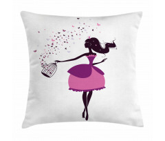Girl Butterfly Cage Pillow Cover