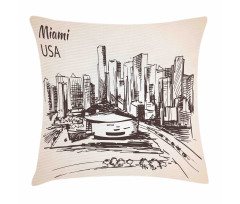 Miami Cityscape Sketch Pillow Cover