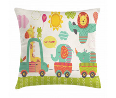 Train with Jungle Animals Pillow Cover