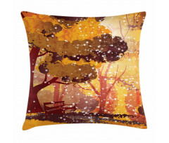Trees and Bench Snowfall Pillow Cover