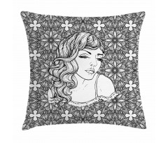 Young Lady with Wavy Hair Pillow Cover