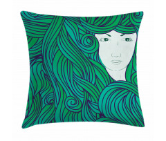 Fantasy Girl Curly Hair Pillow Cover