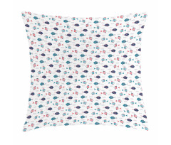Doodle Fish and Waves Pillow Cover