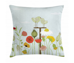 Sketch Botany Birds Pillow Cover