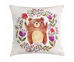 Baby Mammal Floral Wreath Pillow Cover