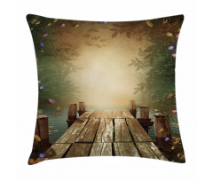 Lake and Blooming Flora Pillow Cover