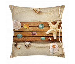 Rustic Board Seashells Pillow Cover