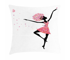 Floral Woman Dancing Pillow Cover
