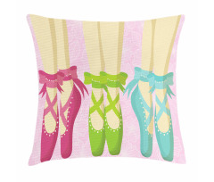 Colored Pointe Shoes on Pink Pillow Cover
