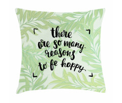 Green Leafy Branches Words Pillow Cover