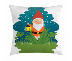 Dwarf with Lantern on Grass Pillow Cover