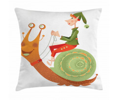 Little Elf Riding a Snail Pillow Cover