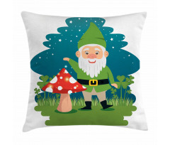 Elf with Mushroom in Forest Pillow Cover
