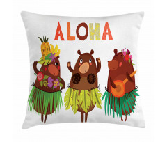 Funny Bears in Hawaii Pillow Cover