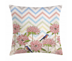 Zigzags Flowers and Birds Pillow Cover