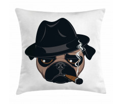 Cartoon Cool Pug Dog Portrait Pillow Cover
