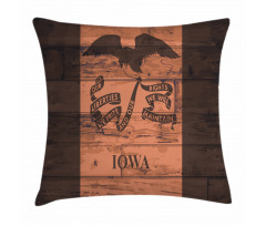 Iowa Flag on Wood Planks Pillow Cover