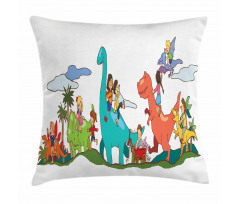 Kids Playing Dinosaurs Pillow Cover