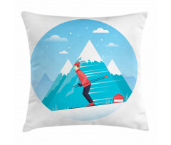 Man Skiing on a Snowy Hill Pillow Cover