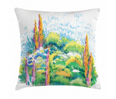Floral Nature Meadow Trees Pillow Cover