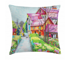 Rural Old Village Houses Pillow Cover