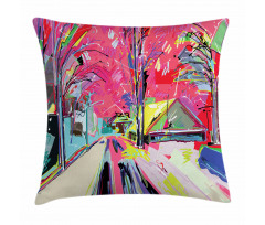 Funky Streets Sketch Trees Pillow Cover