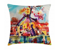 Abstract Country Village Pillow Cover