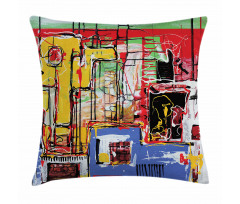Cubist Grunge Painting Pillow Cover