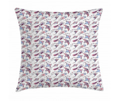 Fish Bird and Rhombus Shapes Pillow Cover