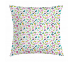 Flying Birds Flowers Hearts Pillow Cover