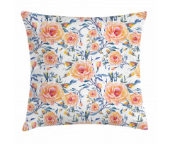 Blossoms with Aquarelle Effect Pillow Cover