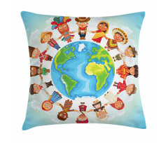 Planet Earth with Children Pillow Cover