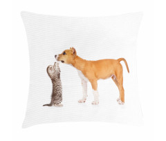 Kitten and a Stafford Puppy Pillow Cover