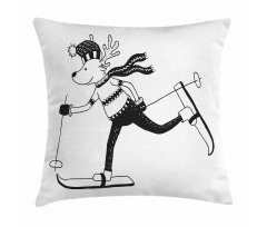 Skiing Funny Reindeer Pillow Cover