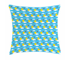 Sky Cartoon with Fluffy Clouds Pillow Cover