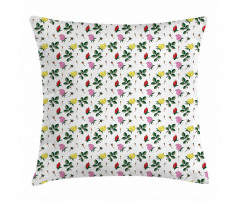 Colorful Rose Buds Leaves Pillow Cover