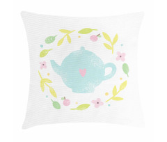 Grungy Teapot Floral Wreath Pillow Cover